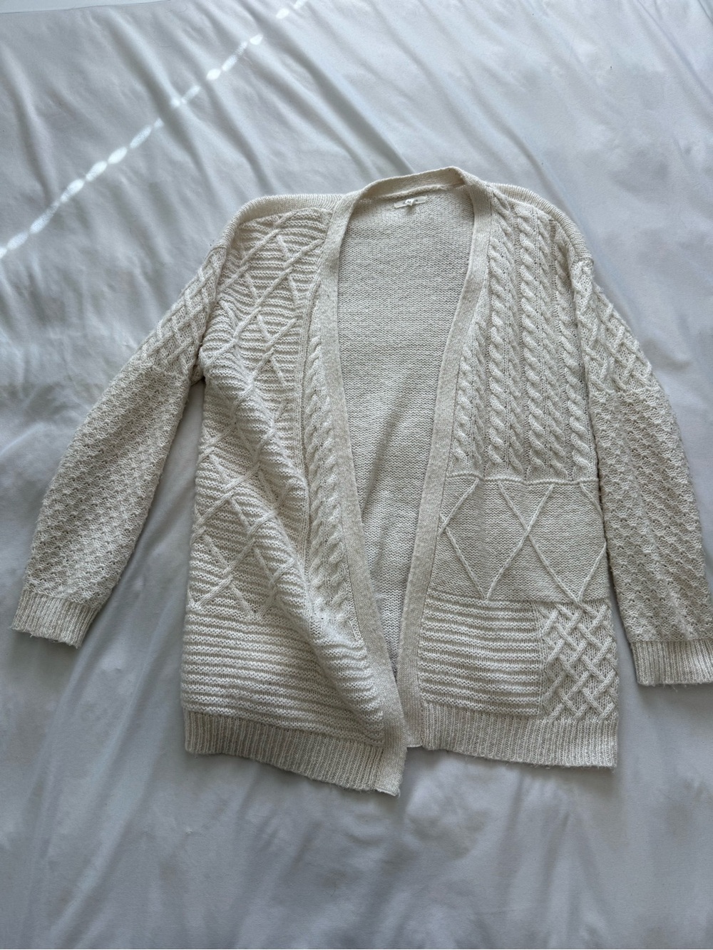 Maurices Cream Mixed-Knit Open Cardigan